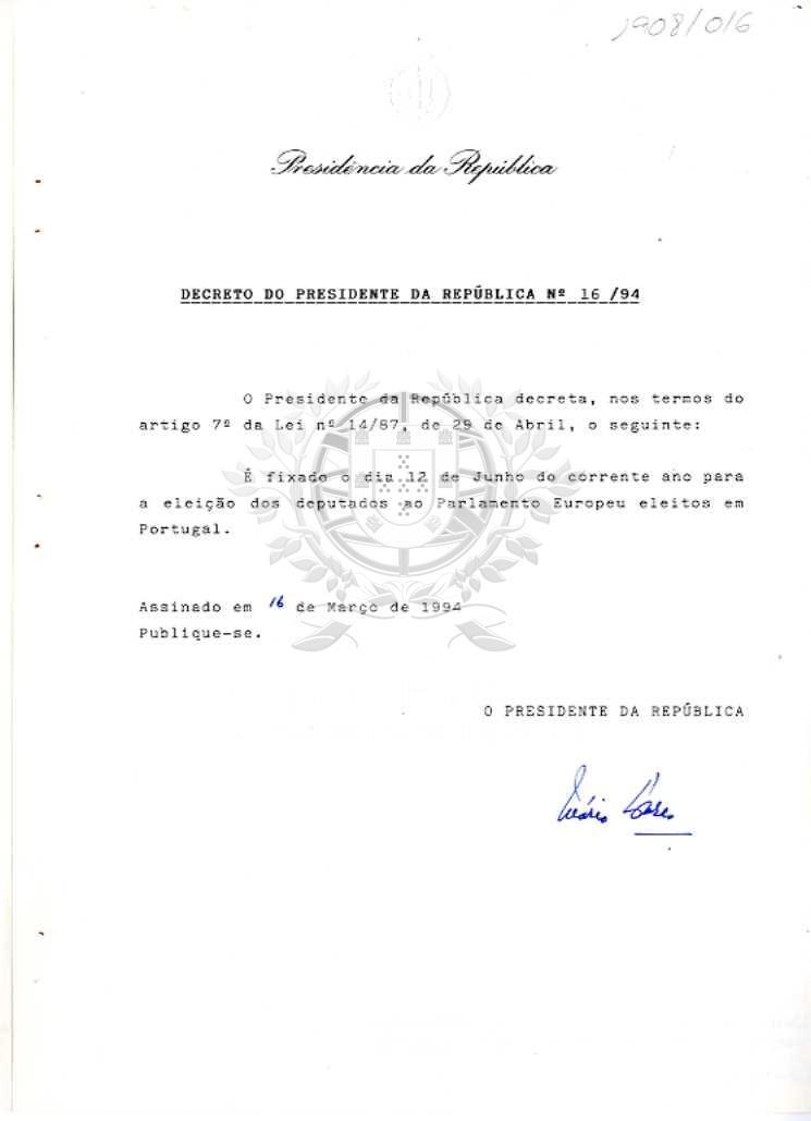 A 12 DE JUNHO DE 1994 – Têm lugar as eleições parlamentares europeias, marcadas por decreto do Presidente da República, Mário Soares