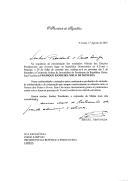Carta do Presidente da República Democrática de São Tomé e Príncipe, Miguel Trovoada, endereçada ao Presidente da República de Portugal, Dr. Jorge Sampaio, convidando-o a estar presente na Cerimónia Solene de Investidura do Presidente da República Eleito, Fradique Bandeira Melo de Menezes, no dia 3 de setembro de 2001