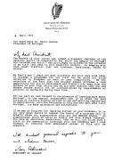 Carta assinada pela Presidente da República Irlandesa, Mary Robinson, dirigida ao Presidente da República, Mário Soares, agradecendo-lhe a hospitalidade já demonstrada noutra ocasião e a amabilidade com que se disponibilizou para a acompanhar durante a sua estadia em Portugal.