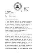 Carta do Presidente e Comandante-em-chefe das Forças Armadas da Nigéria, General Ibrahim B. Babangida, dirigida ao Presidente de Portugal, Mário Soares, sobre a questão das sanções contra a África do Sul.
