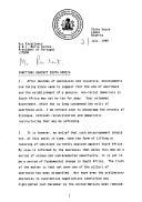 Carta do Presidente e Comandante-em-chefe das Forças Armadas da Nigéria, General Ibrahim B. Babangida, dirigida ao Presidente de Portugal, Mário Soares, sobre a questão das sanções contra a África do Sul.