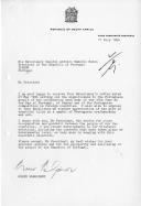 Carta do Presidente de Estado da África do Sul, Marais Viljoen, dirigida ao Presidente da República de Portugal, Ramalho Eanes, agradecendo carta e oferta  por ocasião do Dia 10 de Junho, Dia de Portugal, de Camões e das Comunidades Portuguesas no Estrangeiro.