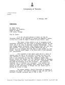 Carta pessoal dirigida ao Dr. Mário Soares pelo Presidente da Universidade de Toronto, J. Robert S. Pritchard, informando-o que foi aprovada pelo Conselho de Administração da Universidade uma moção para o convidar a aceitar o grau de Doutor em Leis, Honoris Causa, como reconhecimento do seu relevante contributo para a vida política e para as letras portuguesas e ainda na causa internacional do socialismo democrático.