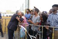 O Presidente da República Marcelo Rebelo de Sousa, acompanhado pelo jogador português de origem cabo-verdiana Eliseu Pereira dos Santos da Seleção Campeã da Europa de Futebol 2016, encontra-se com jovens atletas das escolas de Futebol da ilha de São Vicente no Centro de Estágio da Federação Cabo-Verdiana de Futebol no Mindelo, a 11 de junho de 2019