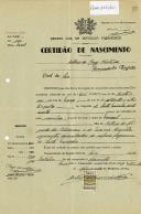 Certidão de nascimento de Manuel António de Almeida passada pelo Conservador do Registo Civil de Seia. 