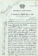Certidão de Nascimento passada pela 4.ª Conservatória do Registo Civil de Lisboa relativa a Mário da Silva Leitão, nascido na freguesia de Santa Maria de Belém, Lisboa, a 10 de outubro de 1894.