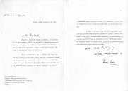 Carta do Presidente da República, Mário Soares, endereçada ao Presidente do Conselho de Estado da República da Guiné-Bissau, General João Bernardo Vieira, acusando receção de carta de 25 de novembro de 1987, sobre as iniciativas desportivas que alguns clubes portugueses têm vindo a desenvolver naquele país e aproveitando para convidá-lo a visitar Portugal.