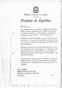 Carta do Presidente da República Popular de Angola, Dr. Agostinho Neto, dirigida ao Presidente da República Portuguesa, General António Ramalho Eanes, agradecendo a mensagem recebida por ocasião da celebração do primeiro aniversário da proclamação independência de Angola, exprimindo o seu reconhecimento pela presença nas comemorações de uma delegação portuguesa e retribuindo os votos de prosperidade e de felicidade.