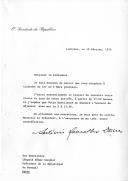 Carta de resposta do Presidente da República, Ramalho Eanes, dirigida ao Presidente da República do Senegal, Léopold Senghor, confirmando que terá todo o prazer em recebê-lo [no Palácio de Belém] no dia da sua chegada a Lisboa, pelas 17h00, e convidando-o para um jantar no dia 2 [de março de 1979].