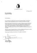 Carta do Presidente de Malta, Guido de Marco, saudando o Presidente da República de Portugal, Jorge Sampaio, pela sua reeleição e reconhecendo a necessidade de incrementar uma cooperação multilateral entre os dois países.