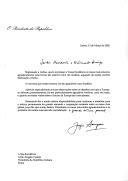 Carta do Presidente da República, Jorge Sampaio, dirigida ao Presidente da República Italiana, Carlo Azeglio Ciampi, agradecendo a "forma tão amável" como foi recebido, por ocasião da sua recente deslocação a Roma, e a agradável e frutífera conversa havida entre ambos.