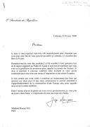 Carta do Presidente da República, Jorge Sampaio, endereçada a Simone Veil , agradecendo a sua presença em Lisboa por ocasião das celebrações do dia 8 de março, nomeadamente na sessão organizada no Palácio da Ajuda e pelas palavras que então proferiu para assinalar o Dia da Mulher.