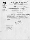 Ofício n.º 21 da Liga de Cegos "João de Deus" dirigido a D. Gertrudes Ribeiro da Costa Rodrigues Tomaz [Tomás], convidando-a a estar presente na "tradicional festa em que serão vestidas e calçadas as crianças cegas e filhos de cegos", a ter lugar na sede da Liga, no dia 8 de março de 1959, pelas 16 horas.