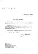 Carta do Presidente da República, Jorge Sampaio, endereçada ao Presidente e Comandante-em-chefe da Forças Armadas da República Federal da Nigéria, Olusegun Obasanjo, agradecendo a mensagem de felicitações que lhe dirigiu por ocasião da sua reeleição.