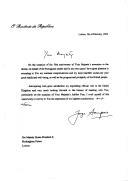 Mensagem de felicitações, endereçada à Rainha Isabel II, pelo Presidente da República, Jorge Sampaio, por ocasião do 50.º aniversário da sua ascensão ao trono e manifestando a sua vontade de voltar a encontrar-se com a monarca britânica durante a sua prevista visita oficial ao Reino Unido.