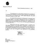 Carta do Presidente da Venezuela, Rafael Caldera, dirigida ao Presidente da República de Portugal, Mário Soares,   apresentando a candidatura do venezuelano Dr. Gonzalo Parra Aranguren para ocupar lugar vago no Tribunal Internacional de Justiça e esperando contar com o apoio do governo português a este candidato.