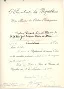 Diploma da condecoração com o Grau de Comendador da Ordem Militar de Avis, concedida ao Tenente-Coronel Médico, José Estêvão Pereira da Silva.