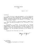 Carta da Presidente da República das Filipinas, Corazon Aquino, dirigida ao Presidente da República, Mário Soares, designando Rosario G.Manalo, Embaixadora extraordinária e plenipotenciária das Filipinas em Portugal, com residência em Paris, como sua representante na cerimónia de tomada de posse do Chefe de Estado português no seu segundo mandato. 