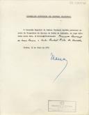 Despacho assinado pelo Presidente do Conselho, Marcelo Caetano, relativo à decisão, do Conselho Superior de Defesa Nacional, de promover ao posto de Brigadeiro do Serviço de Saúde do Exército, o Coronéis Tirocinados Fernando Lourenço de Sousa Pereira e Emílio L. Pinho de Carvalho 