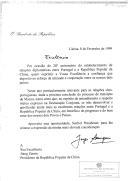 Carta do Presidente da República, Jorge Sampaio, dirigida ao Presidente da República Popular da China, Jiang Zemin, por ocasião do 20.º aniversário do estabelecimento de relações diplomáticas entre Portugal e a China, e aproximando-se a conclusão do processo de transição de Macau, afirmando a sua no desenvolvimento das relações sino-portuguesas.