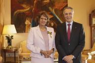 O Presidente da República, Aníbal Cavaco Silva, recebe em audiência e condecora com o grau de Grande-Oficial da Ordem do Mérito a Embaixadora de Portugal em Timor-Leste, Natália Carrascalão, a 16 de dezembro de 2013