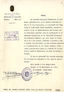 Carta n.º 116 do Alcaide de Burgos dirigida ao Chefe de Estado português, general Craveiro Lopes, agradecendo o seu patrocínio para a realização da Assembleia de fundação da "Sociedade Internacional Francisco Suarez"