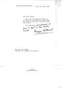 Carta de François Mitterrand, dirigida a Mário Soares, Presidente da República Portuguesa, agradecendo mensagem que lhe dirigiu por ocasião do final do seu mandato presidencial.