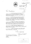 Carta do Governador Geral da Commonwealth da Austrália, Zelman Cowen, endereçada ao Presidente da República de Portugal, agradecendo a carta do Presidente Ramalho Eanes de 31 de maio [de 1980] relativa às comemorações do Dia de Portugal, de Camões e das Comunidades Portuguesas, no dia 10 de Junho, no ano em que celebra o 400.º aniversário da morte do poeta Luís de Camões.