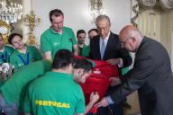 O Presidente da República Marcelo Rebelo de Sousa recebe, no Palácio de Belém, a Seleção Nacional de Futsal para Atletas com Síndrome de Down, que venceu o Campeonato da Europa em Terni, Itália no passado mês de novembro, e que irá participar no 2.º Campeonato do Mundo de Futsal Down em Ribeirão Preto, Brasil, entre 28 de maio e 5 de junho, a 16 de abril de 2019