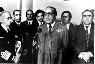 O Presidente da República, Francisco Costa Gomes, discursa na tomada de posse do Chefe do Estado-Maior da Armada, Almirante Souto Cruz