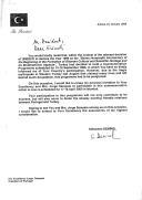 Carta do Presidente turco, Süleyman Demirel, dirigida ao Presidente da República Portuguesa, Jorge Sampaio, renovando o seu convite para que o Presidente português e Sra. Jorge Sampaio estejam presentes nas comemorações dos 700 anos da Civilização Otomana - adiadas devido ao trágico sismo que afetou o Oeste da Turquia - agora com as novas datas de 17 e 18 de abril de 2000, e a terem lugar em Istambul.