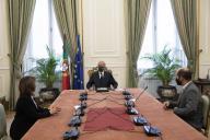 O Presidente da República Marcelo Rebelo de Sousa, recebe, em audiência no Palácio de Belém, uma delegação do Bloco de Esquerda (B.E.). Presentes Catarina Martins, coordenadora do B.E. e Pedro Filipe Soares, membro da comissão política do partido, a 2 de novembro de 2020