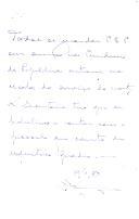 Nota manuscrita do Presidente da República, Francisco Craveiro Lopes, dando instruções sobre o serviço dos guardas da PSP e o quadro de pessoal da Secretaria.