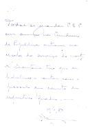 Nota manuscrita do Presidente da República, Francisco Craveiro Lopes, dando instruções sobre o serviço dos guardas da PSP e o quadro de pessoal da Secretaria.