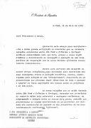 Carta do Presidente da República Democrática de S. Tomé e Príncipe, Dr. Manuel Pinto da Costa, dirigida ao Presidente da República Portuguesa, General António Ramalho Eanes, em resposta ao seu convite, propondo, "para garantir um completo sucesso" da visita a Portugal, que "esta seja protelada para a primeira semana do mês de outubro do ano em curso".