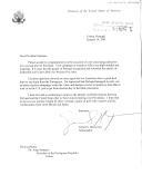 Carta de Gerald S. McGowan, Embaixador dos Estados Unidos da América em Portugal, dirigida ao Presidente da República Portuguesa, Jorge Sampaio, felicitando-o pela sua reeleição e elogiando a sua campanha eleitoral e a qualidade da sua liderança reconhecida nas urnas pelo povo português.