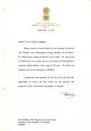 Carta do Presidente da Índia, Fakhruddin Ali Ahmed, dirigida ao Presidente da República, Francisco da Costa Gomes, retribuindo as saudações enviadas através do Ministro dos Negócios Estrangeiros, Mário Soares, aquando da sua visita àquele país, com a qual foram restabelecidas as relações diplomáticas entre os dois Estados.