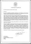 Carta do Presidente da República Democrática de Timor Leste, Kay Rala Xanana Gusmão, endereçada ao Presidente da República, Jorge Sampaio, expressando o "profundo agradecimento pela fraternidade, calor e hospitalidade" com que foi recebido por ocasião da sua recente primeira visita oficial a Portugal.