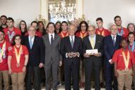 O Presidente da República Marcelo Rebelo de Sousa recebe, no Palácio de Belém, a Delegação Portuguesa que participou em março passado, em Abu Dhabi no Emirados Árabes Unidos, nos Jogos Mundiais Special Olympics, agraciando o Special Olympics Portugal como Membro Honorário da Ordem do Mérito, a 15 de abril de 2019