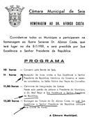 Convite da Câmara Municipal de Seia, a todos os munícipes, a participarem na homenagem ao Dr. Afonso Costa, presidida pelo Presidente da República Ramalho Eanes, na Câmara Municipal de Seia, no dia 8 de novembro de 1981