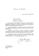 Carta do Presidente da República, Jorge Sampaio, dirigida ao Rei D. Juan Carlos I de Espanha, agradecendo a carta que lhe endereçou sobre a "Conferência sobre Transição e Consolidação Democrática", a ter lugar em Madrid no dia 27 de outubro de 2001, reconhecendo o seu interesse e importância mas lamentando não poder participar na mesma, devido à visita de Estado à Federação Russa, agendada para a mesma ocasião.