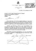 Carta do Delegado do Governo na Galiza, Juan Miguel Diaz Guedes, dirigida ao Presidente da República Portuguesa, Jorge Fernando Branco de Sampaio, agradecendo ter sido distinguido como Grande Oficial da Ordem do Mérito.