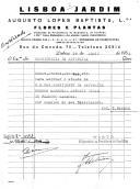 Fatura (duplicado) da florista "Lisboa Jardim" relativa ao fornecimento de flores para "adornar o ataúde" do Presidente da República, Marechal António Óscar de Fragoso Carmona, por ocasião do seu funeral.