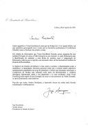 Carta do Presidente da República, Jorge Sampaio, endereçada ao Presidente de Israel, Moshe Karzav, agradecendo a sua carta de 12 de agosto de 2001 na qual manifesta a sua preocupação relativa à Conferência Mundial contra o Racismo e assegurando que Portugal "se opõe firmemente quer a identificação do sionismo a uma forma de racismo, quer à vulgarização do Holocausto".