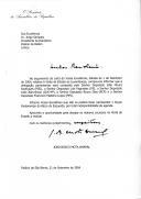 Carta do Presidente da Assembleia da República, João Bosco Mota Amaral, dirigida ao Presidente da República, Dr. Jorge Sampaio, informando-o dos deputados a integrar a comitiva parlamentar a acompanhar o Presidente durante a Visita de Estado ao Luxemburgo.