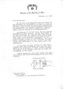 Carta do Presidente da República da Coreia, Chun Doo Hwan, endereçada, nas vésperas do final do seu mandato presidencial, ao Presidente da República portuguesa, Mário Soares, agradecendo todo o apoio, boa vontade e amizade pessoal demonstradas, contribuindo para a mútua prosperidade, a paz e o sucesso da sua administração.
