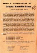 Folheto de apoio à candidatura do General Ramalho Eanes destinado à população de Torres Vedras.