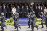 O Presidente da República Marcelo Rebelo de Sousa preside, na Praça do Império em Lisboa, à Cerimónia Comemorativa do 150.º aniversário da Polícia de Segurança Pública (PSP) impondo, no Estandarte da PSP, as insígnias de Membro Honorário da Ordem do Mérito, a 13 de julho de 2017