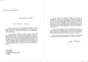 Carta do Presidente da República, Jorge Sampaio, endereçada ao Presidente de Israel, Ezer Weizman, agradecendo a sua carta de 14 de novembro de 1999 e explicando o facto de não poder se deslocar a Israel em dezembro, como era sua intenção, uma vez que nessa altura estará em Macau para a cerimónia de transferência daquele território para a administração chinesa, seguindo depois para uma visita a Timor-Leste.