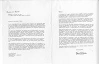 Carta do Presidente da República da Nicarágua, Daniel Ortega Saavedra, endereçada ao Presidente da República de Portugal, Mário Soares, denunciando a "política de força e ameaça" da Administração americana contra a Nicarágua, condenada pelo próprio Tribunal Internacional de Justiça e apelando que o chefe de Estado e o Governo portugueses promovam ações concretas na defesa da ordem jurídica internacional e na condenação, pela comunidade internacional, das atividades militares e paramilitares contra o seu país.